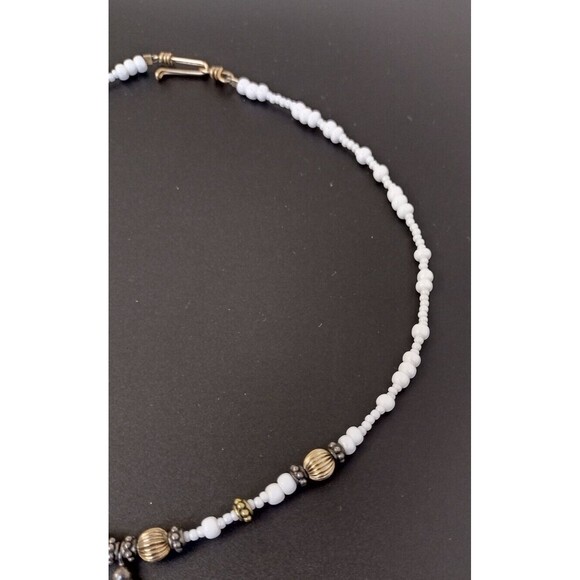 VTG Artisan 14" Chocker Sliver Beaded Necklace Oval Gemstone Moon Phase Luck - Picture 3 of 7